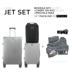 Set Jet Max - Valija Bodega NYC + Carry On NYC + Mochila Max + Organizador de regalo