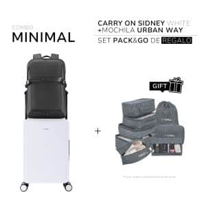 Set Minimal - Valija Sidney Carry On Cabina Blanca +Mochila Urban Way + Organizador de regalo